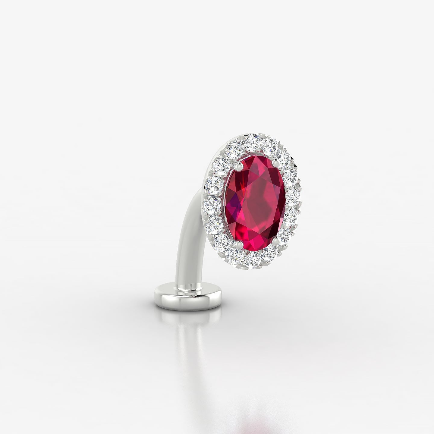 Eirene | 18k White Gold 10 mm 8.5 mm Halo Oval Ruby & Diamond Floating Navel Piercing