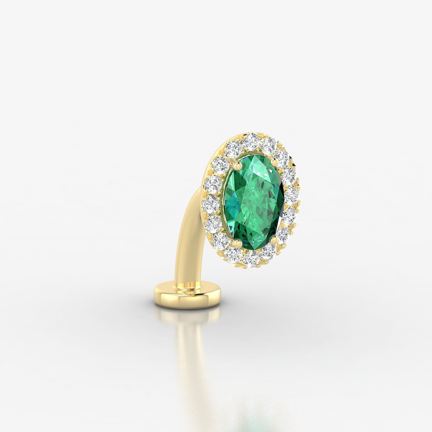 Eirene | 18k Yellow Gold 10 mm 8.5 mm Halo Oval Emerald & Diamond Floating Navel Piercing