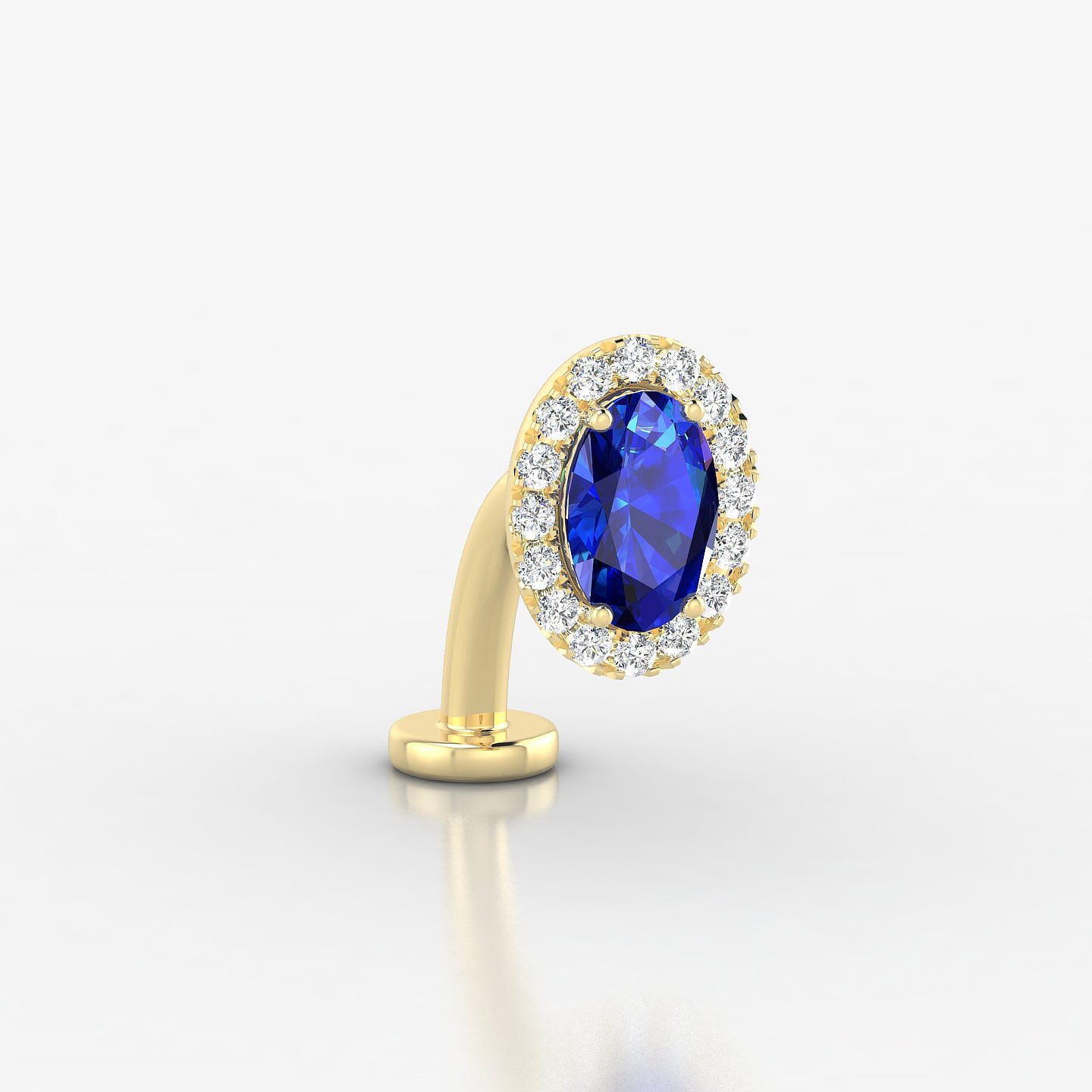 Eirene | 18k Yellow Gold 10 mm 8.5 mm Halo Oval Sapphire & Diamond Floating Navel Piercing