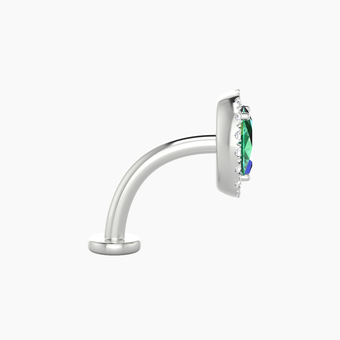 Eirene | 18k White Gold 10 mm 8.5 mm Halo Oval Emerald & Diamond Floating Navel Piercing