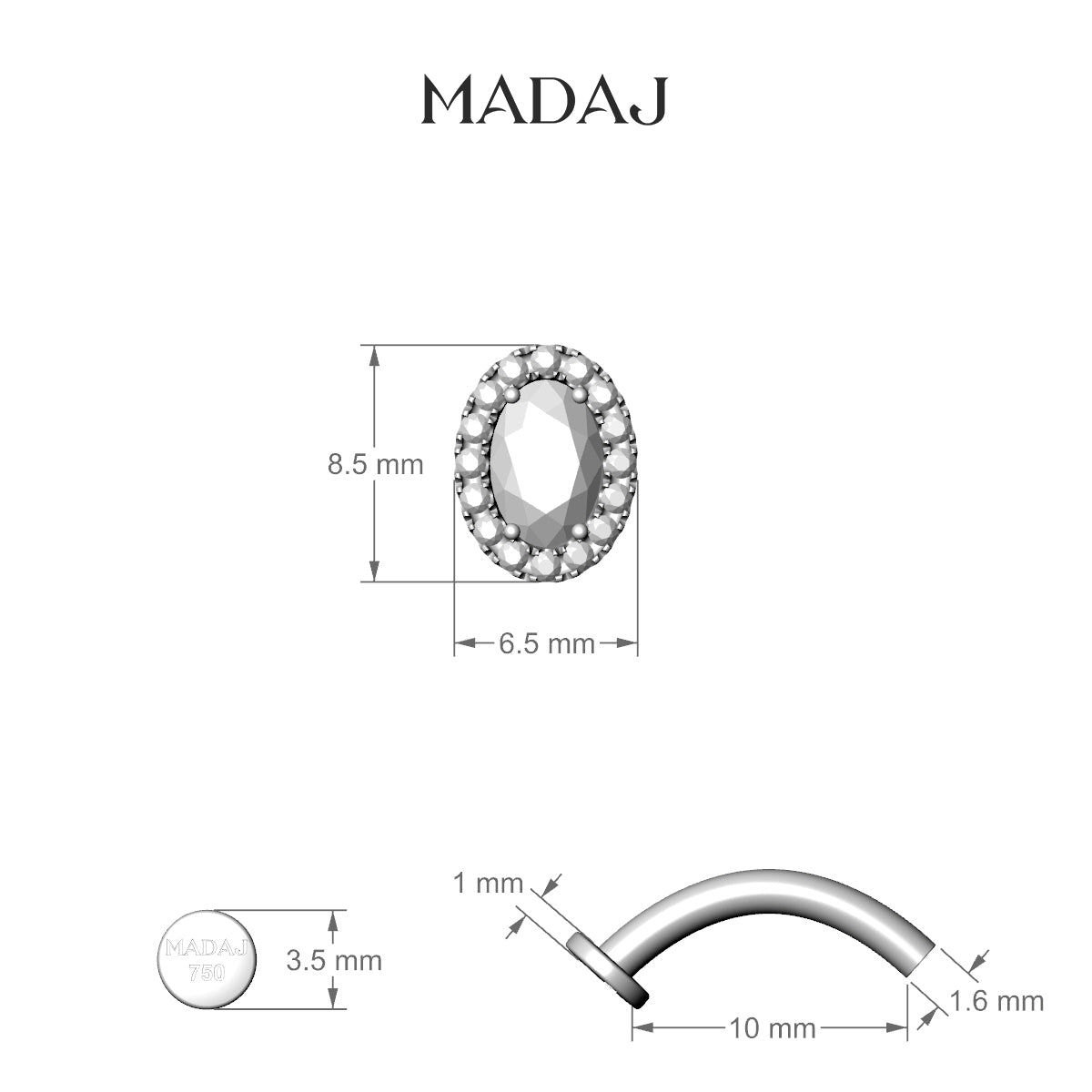 Eirene | 18k Rose Gold 8.5 mm 10 mm Halo Oval Diamond Floating Navel Piercing