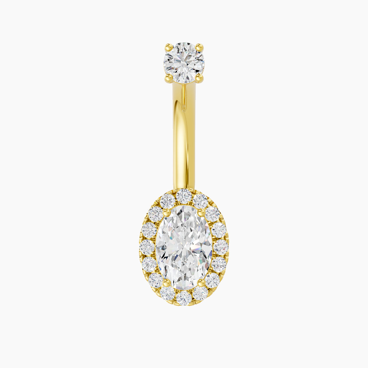 Eirene | 18k Yellow Gold 8.5 mm 10 mm Halo Oval Diamond Navel Piercing