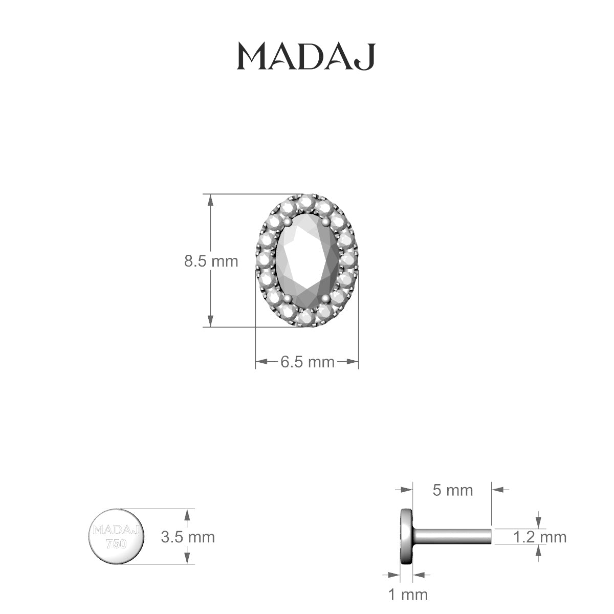 Eirene | 18k Yellow Gold 8.5 mm 5 mm Halo Oval Diamond Piercing