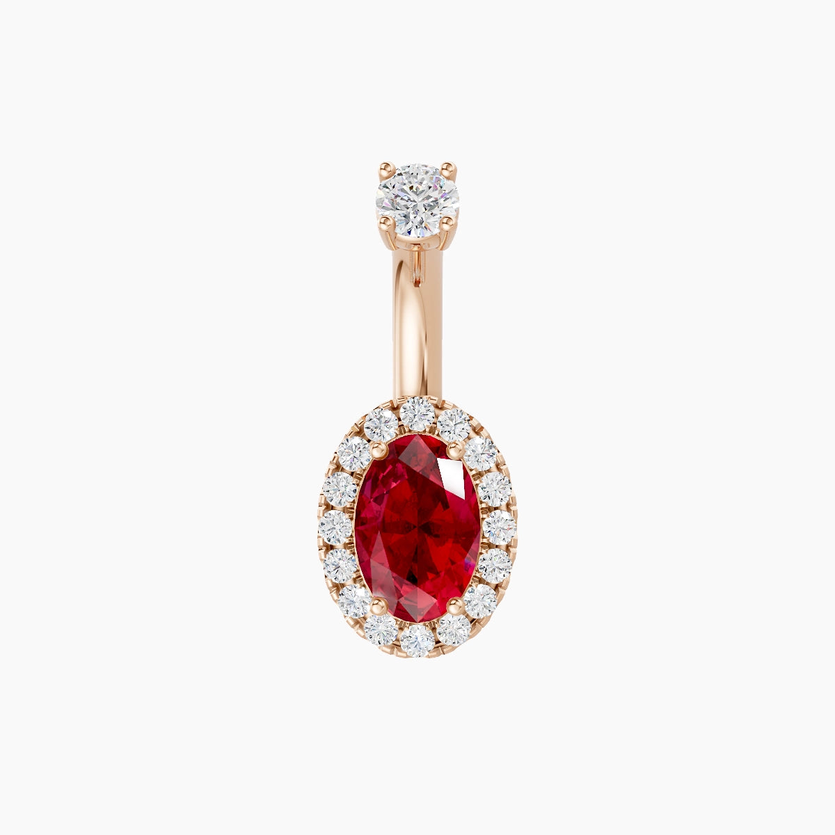 Eirene | 18k Rose Gold 8.5 mm 6 mm Halo Oval Ruby & Diamond Belly Piercing
