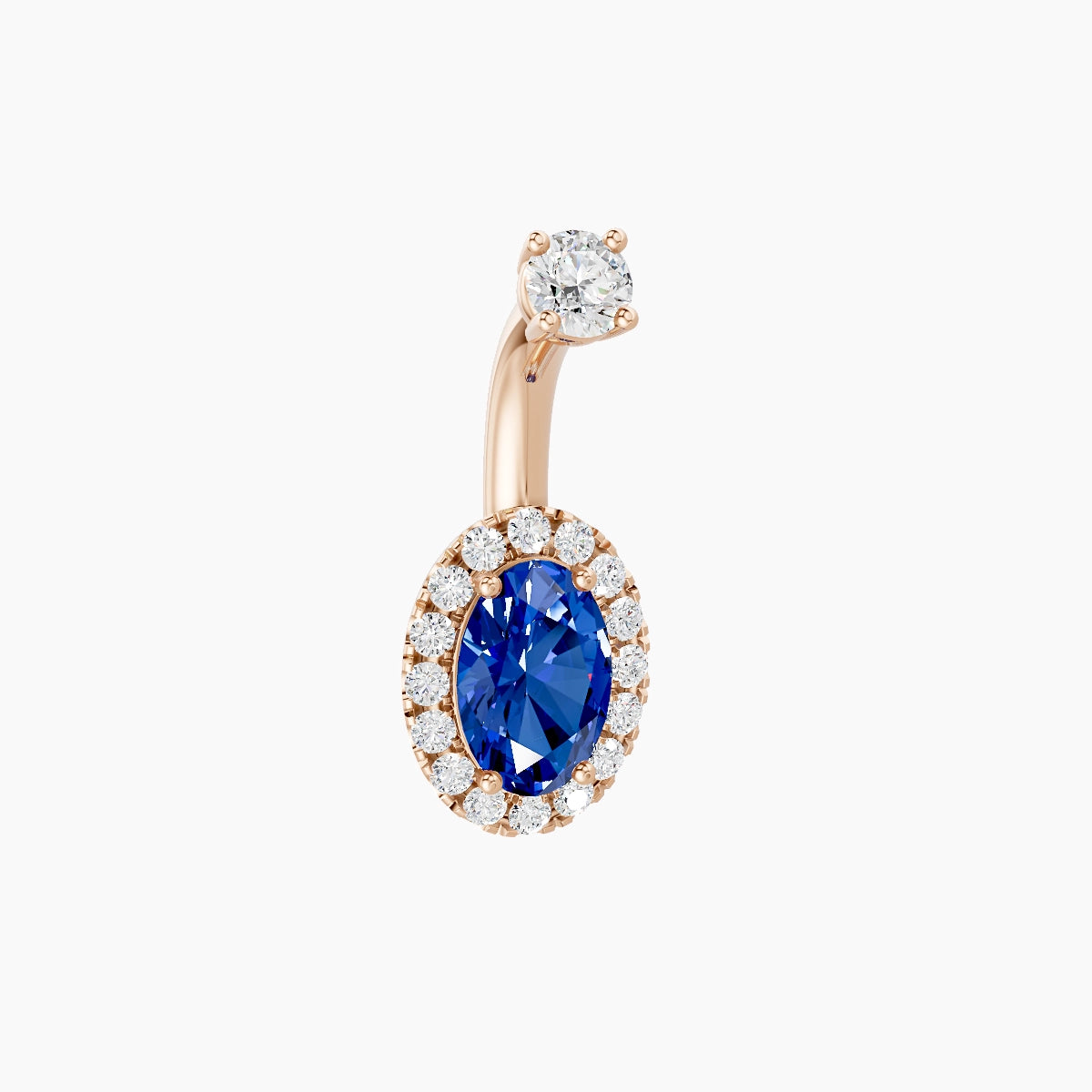 Eirene | 18k Rose Gold 8.5 mm 6 mm Halo Oval Sapphire & Diamond Belly Piercing