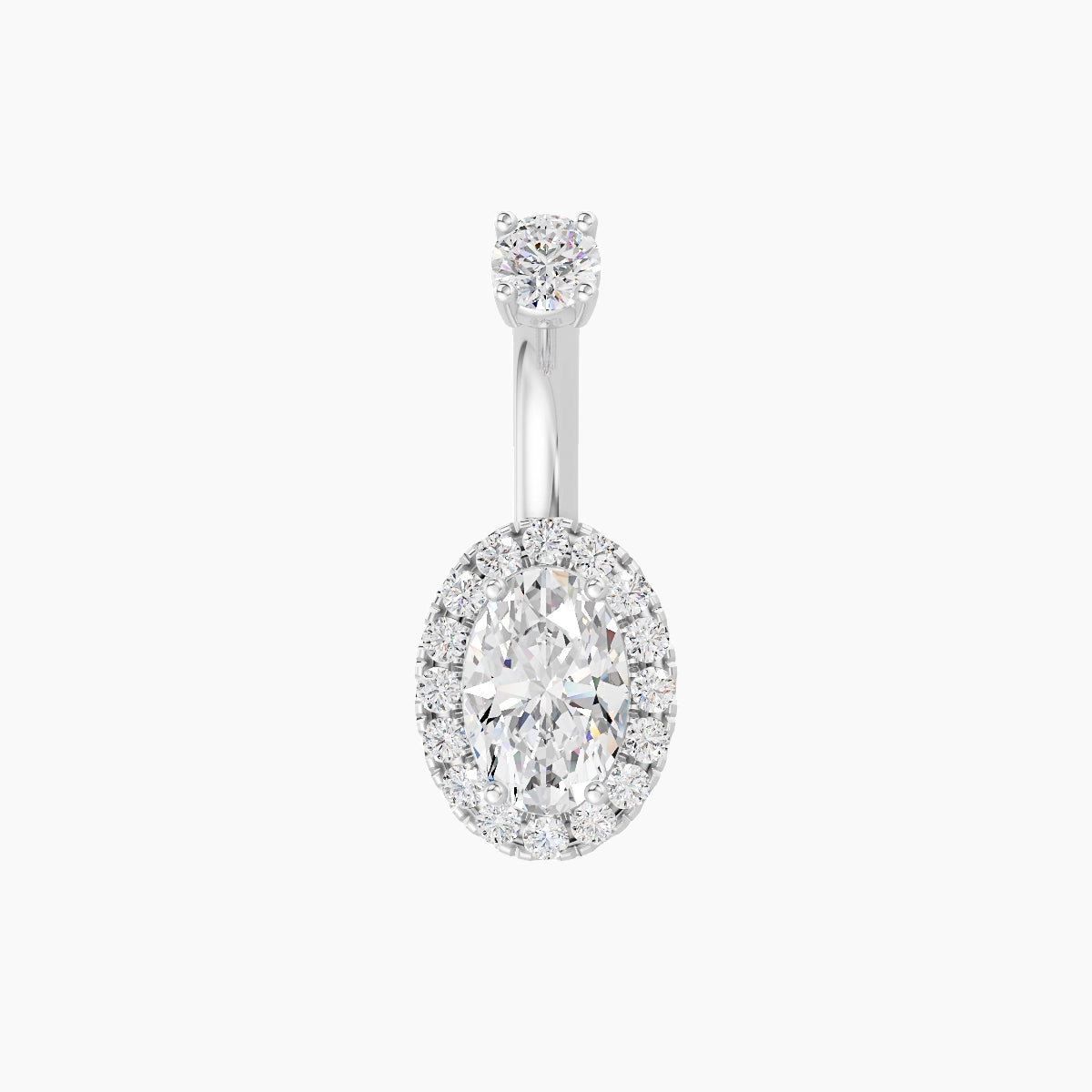 Eirene | 18k White Gold 8.5 mm 6 mm Halo Oval Diamond Belly Piercing