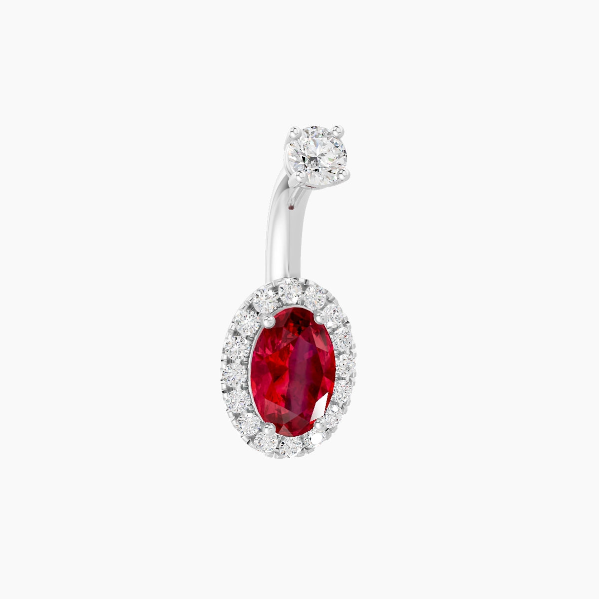 Eirene | 18k White Gold 8.5 mm 6 mm Halo Oval Ruby & Diamond Belly Piercing
