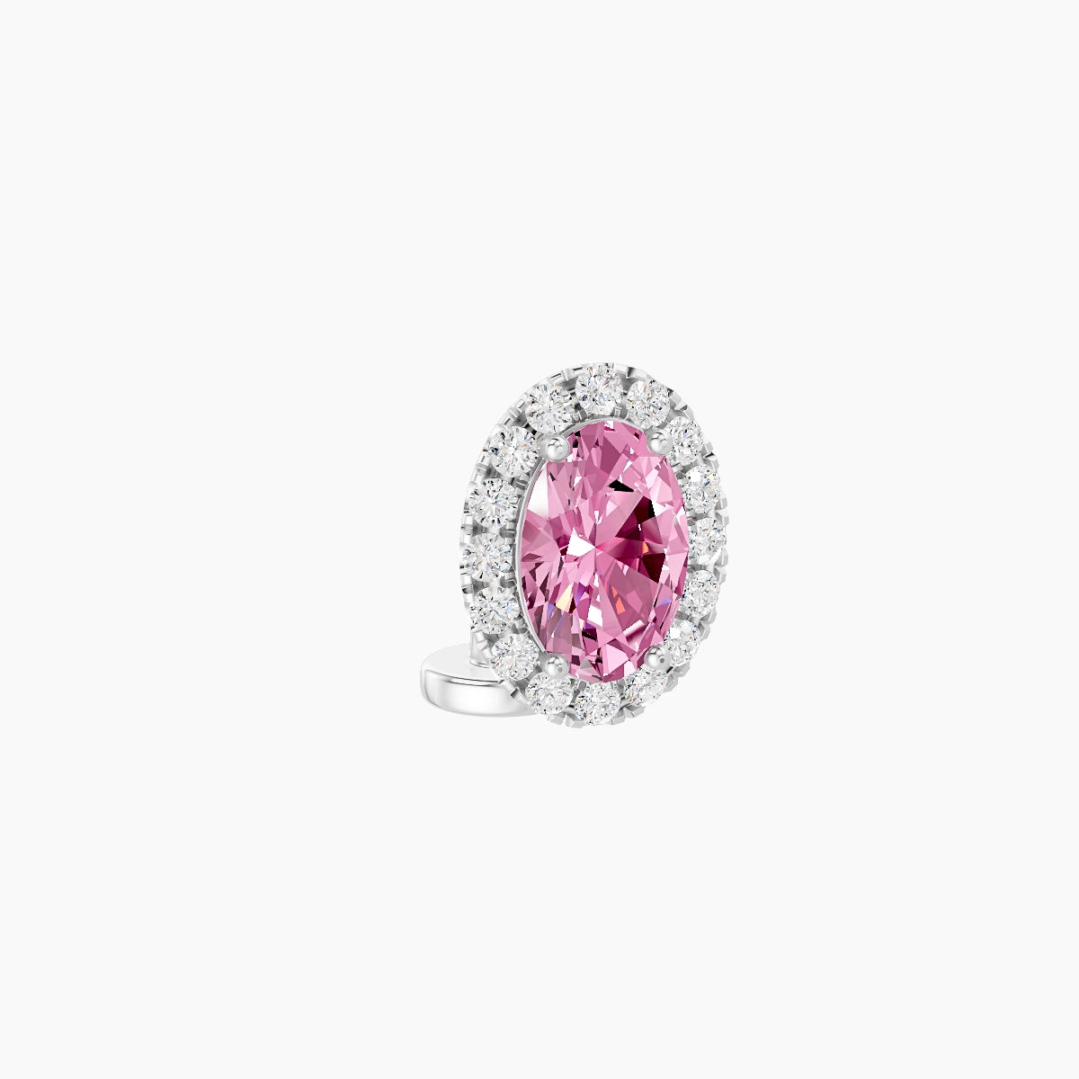 Eirene | 18k White Gold 8.5 mm 6 mm Halo Oval Pink Sapphire & Diamond Floating Navel Piercing