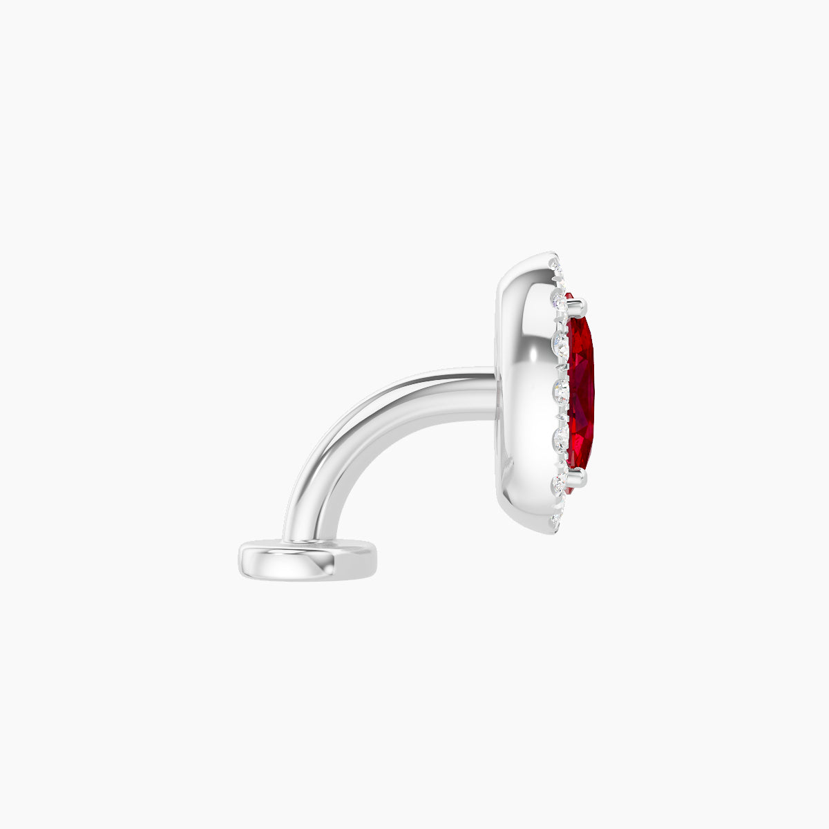Eirene | 18k White Gold 6 mm 8.5 mm Halo Oval Ruby & Diamond Floating Navel Piercing