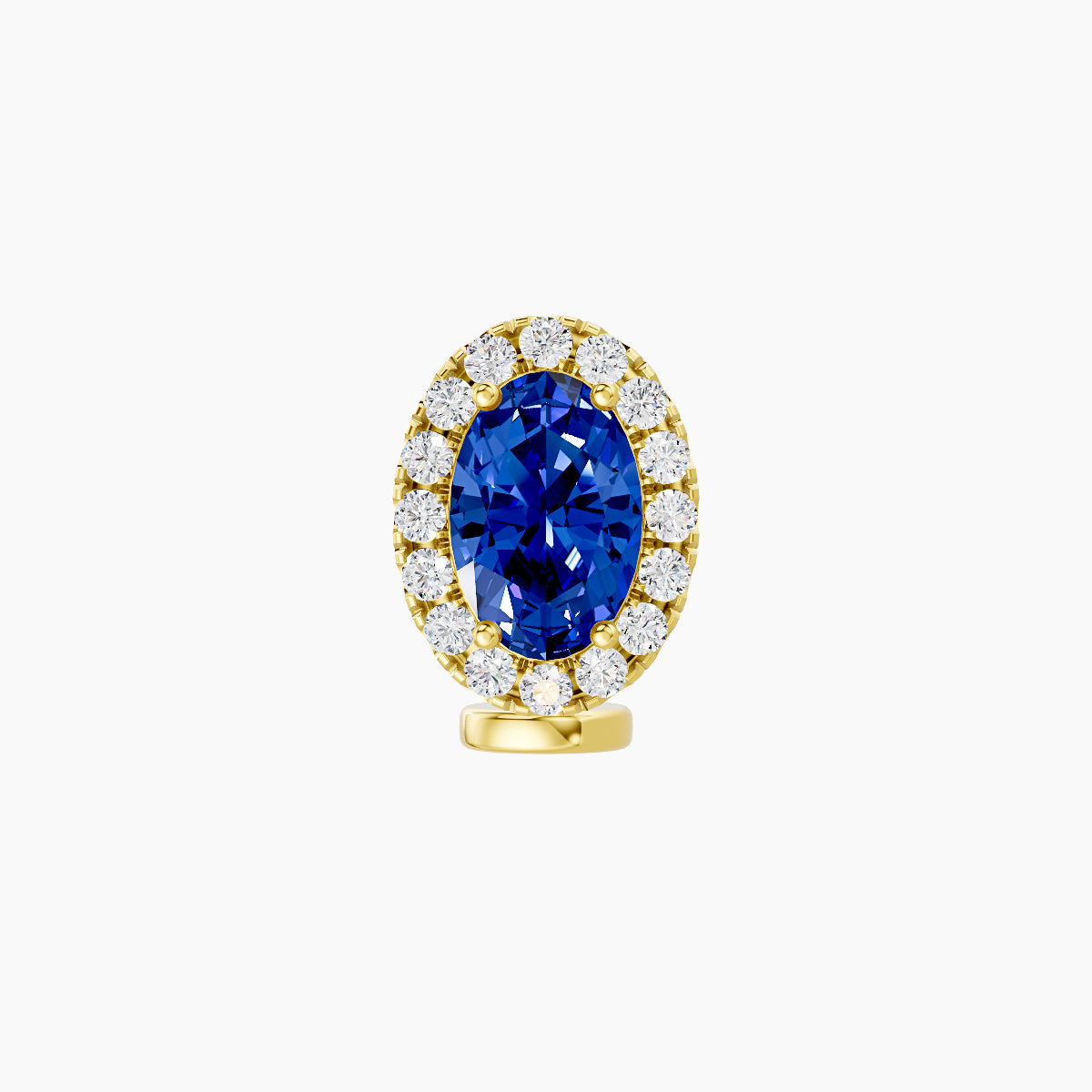 Eirene | 18k Yellow Gold 6 mm 8.5 mm Halo Oval Sapphire & Diamond Floating Navel Piercing