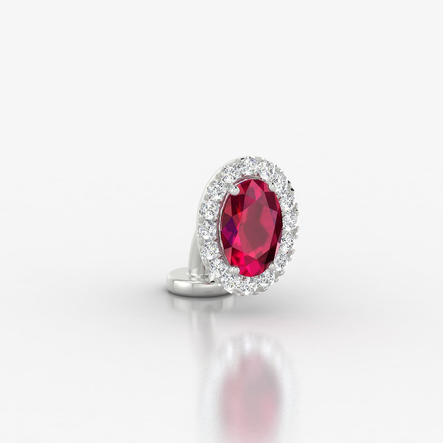 Eirene | 18k White Gold 6 mm 8.5 mm Halo Oval Ruby & Diamond Floating Navel Piercing