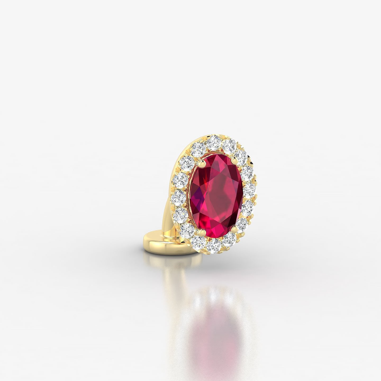Eirene | 18k Yellow Gold 6 mm 8.5 mm Halo Oval Ruby & Diamond Floating Navel Piercing