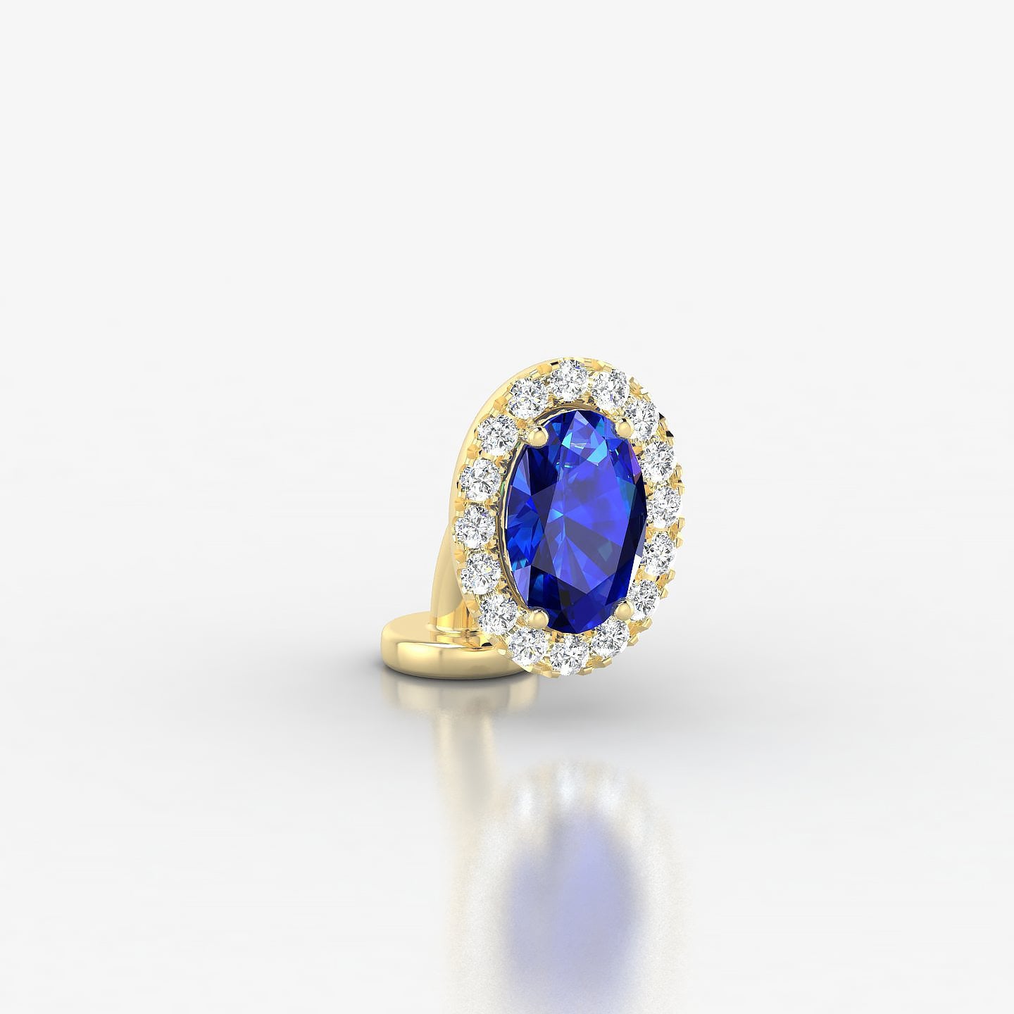 Eirene | 18k Yellow Gold 6 mm 8.5 mm Halo Oval Sapphire & Diamond Floating Navel Piercing