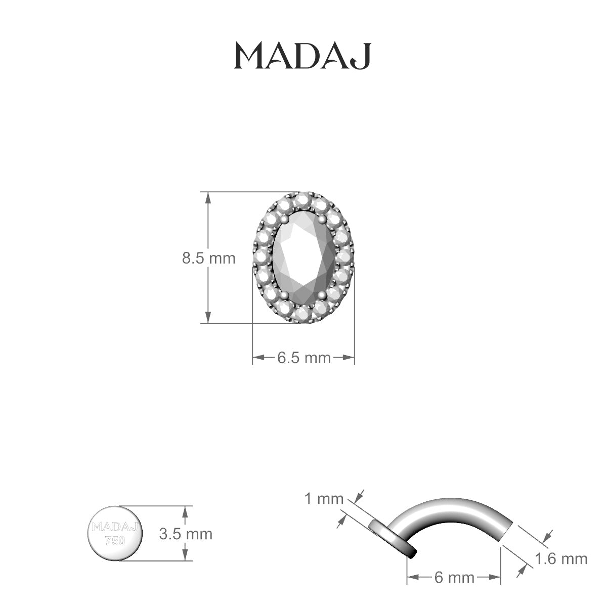 Eirene | 18k White Gold 6 mm 8.5 mm Halo Oval Sapphire & Diamond Floating Navel Piercing