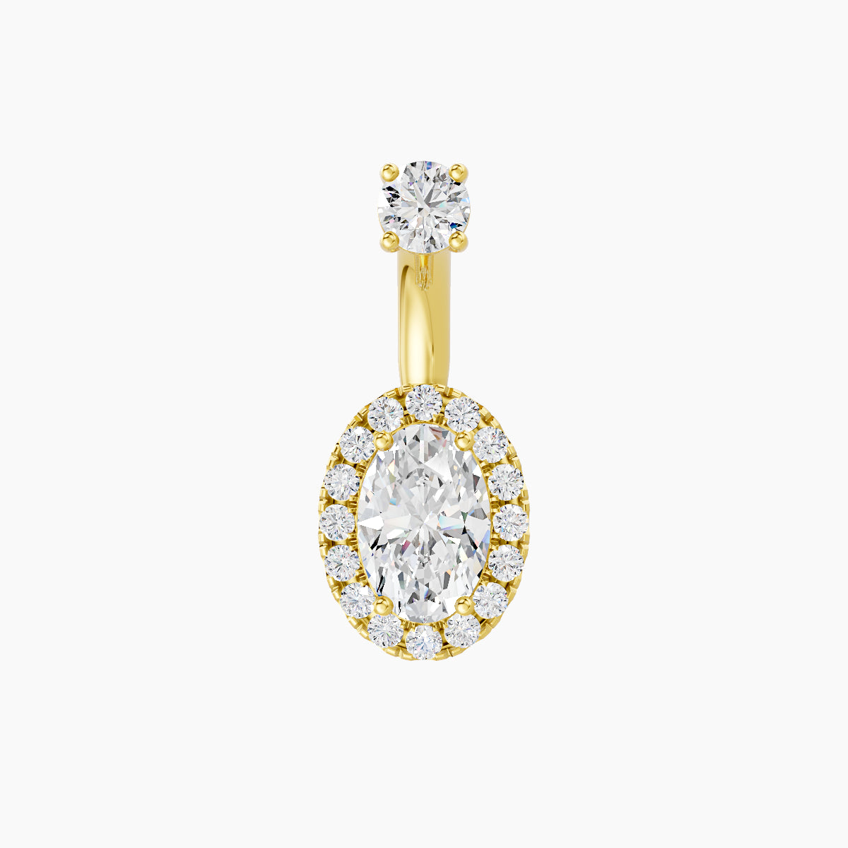 Eirene | 18k Yellow Gold 8.5 mm 6 mm Halo Oval Diamond Navel Piercing