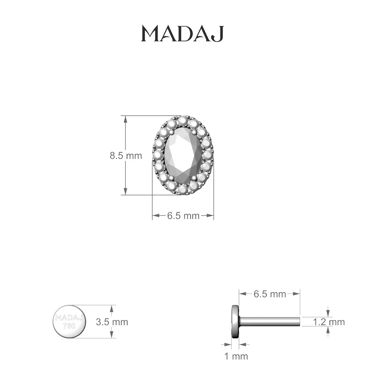 Eirene | 18k White Gold 8.5 mm 6.5 mm Halo Oval Diamond Piercing