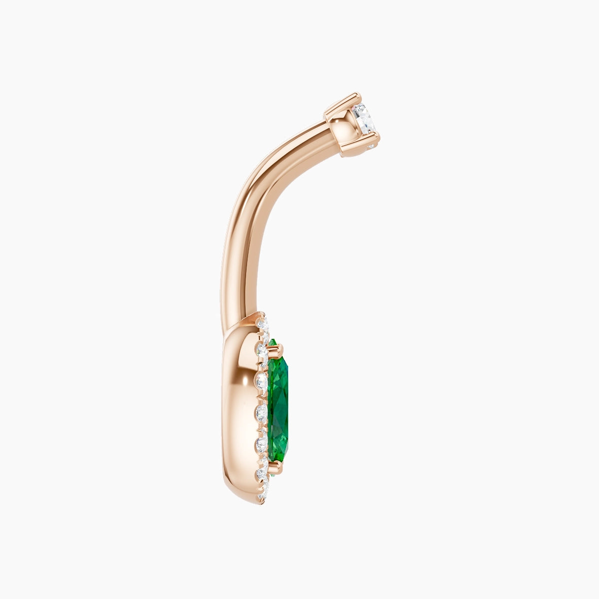 Eirene | 18k Rose Gold 8.5 mm 8 mm Halo Oval Emerald & Diamond Belly Piercing