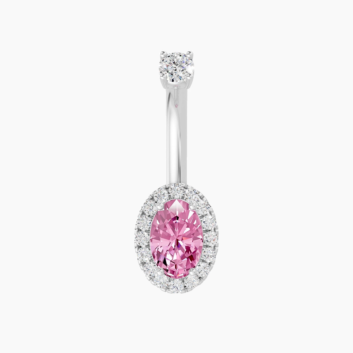 Eirene | 18k White Gold 8.5 mm 8 mm Halo Oval Pink Sapphire & Diamond Belly Piercing
