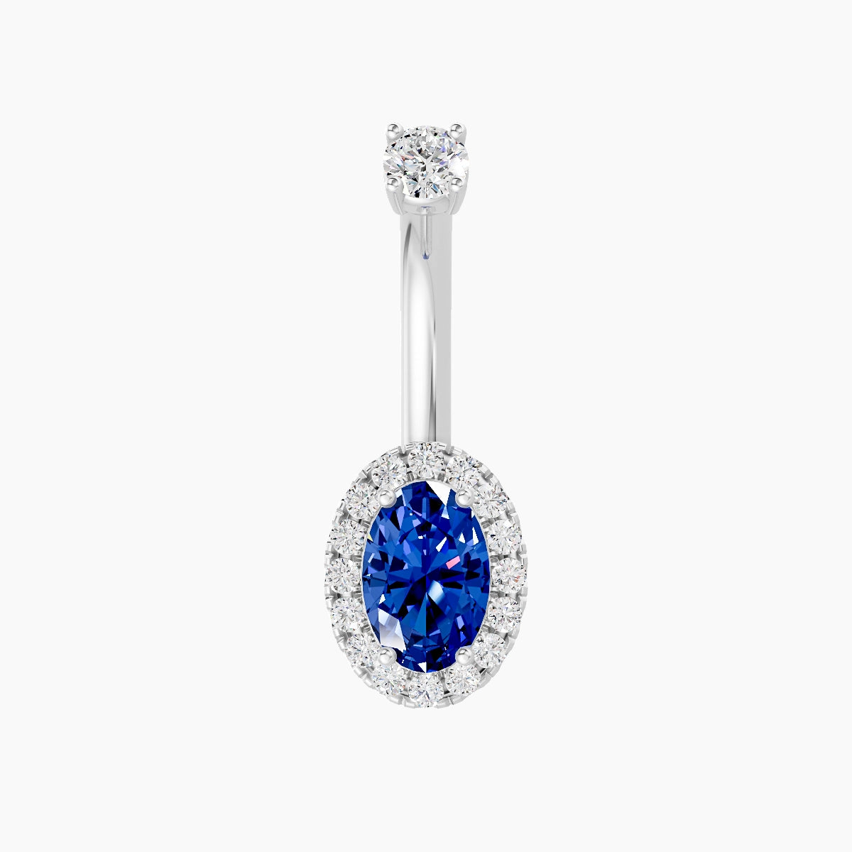 Eirene | 18k White Gold 8.5 mm 8 mm Halo Oval Sapphire & Diamond Belly Piercing