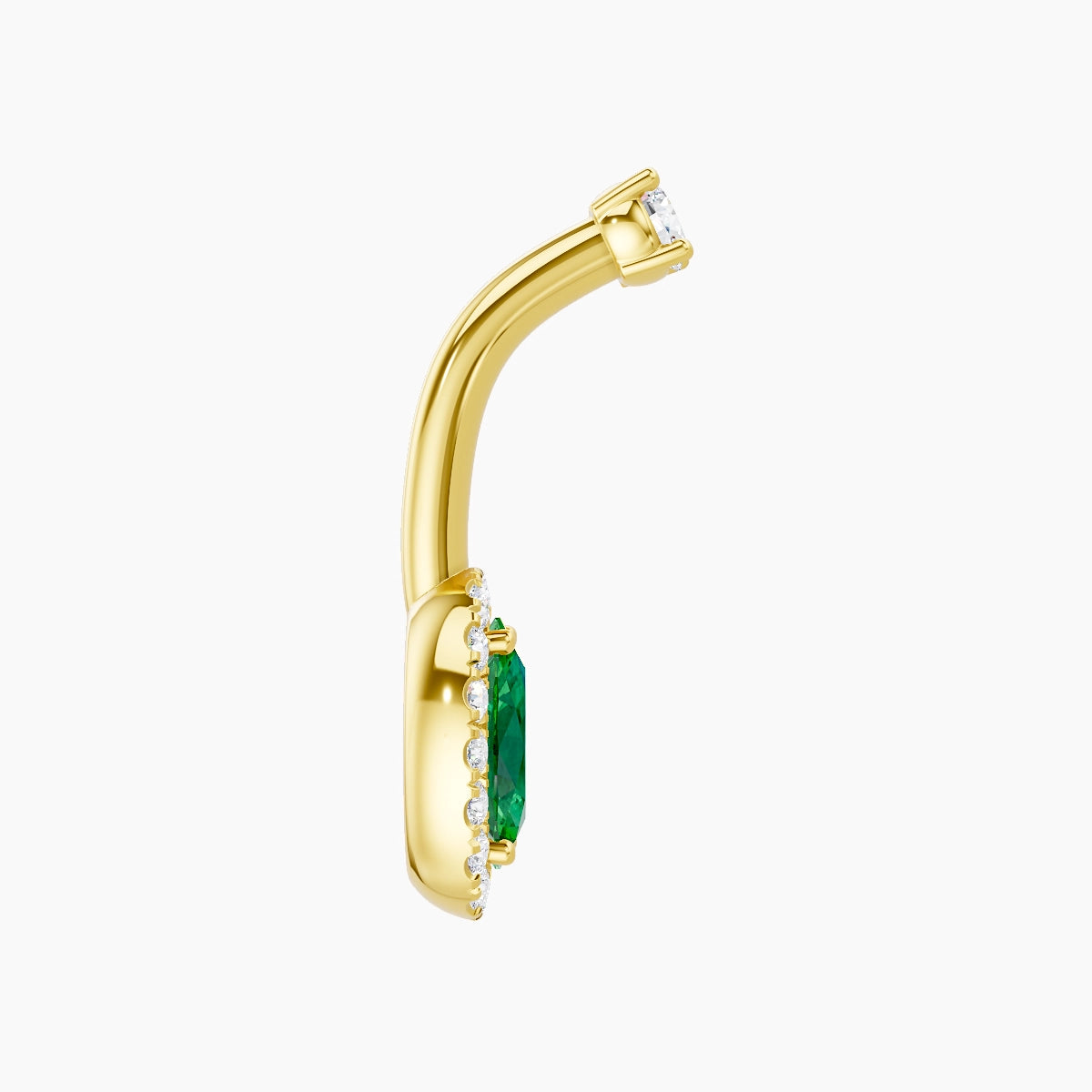 Eirene | 18k Yellow Gold 8.5 mm 8 mm Halo Oval Emerald & Diamond Belly Piercing