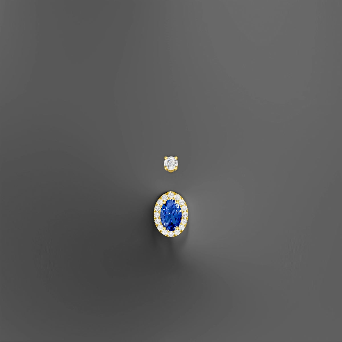 Eirene | 18k Yellow Gold 8.5 mm 8 mm Halo Oval Sapphire & Diamond Belly Piercing