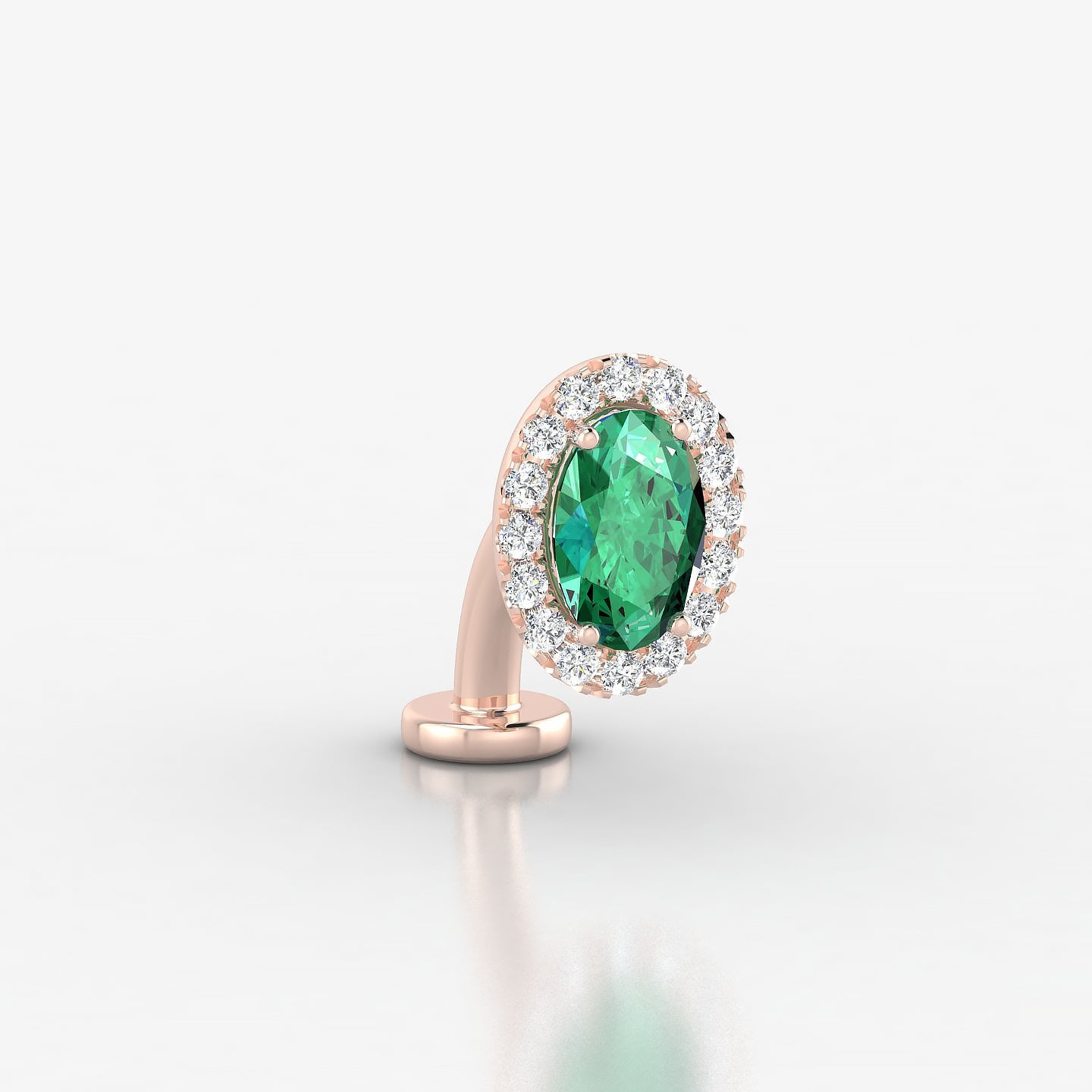 Eirene | 18k Rose Gold 8 mm 8.5 mm Halo Oval Emerald & Diamond Floating Navel Piercing
