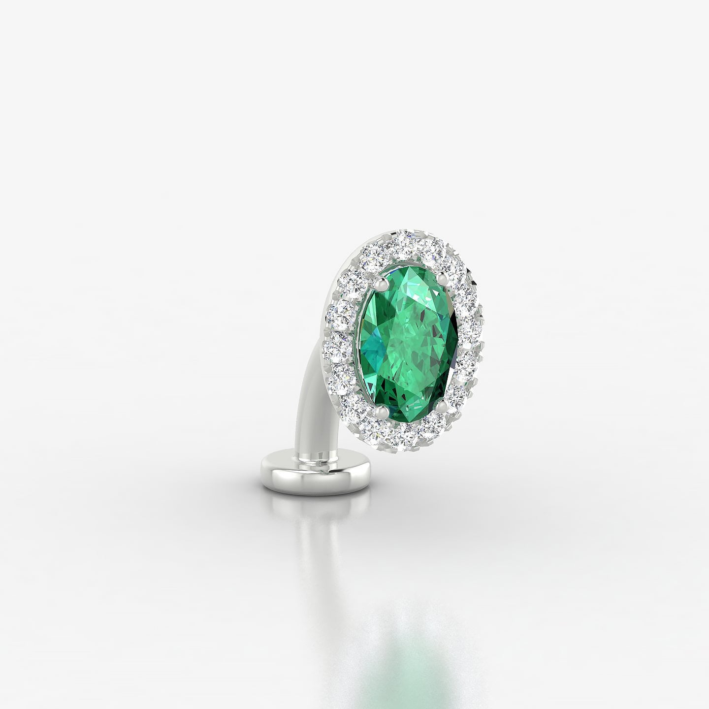 Eirene | 18k White Gold 8 mm 8.5 mm Halo Oval Emerald & Diamond Floating Navel Piercing