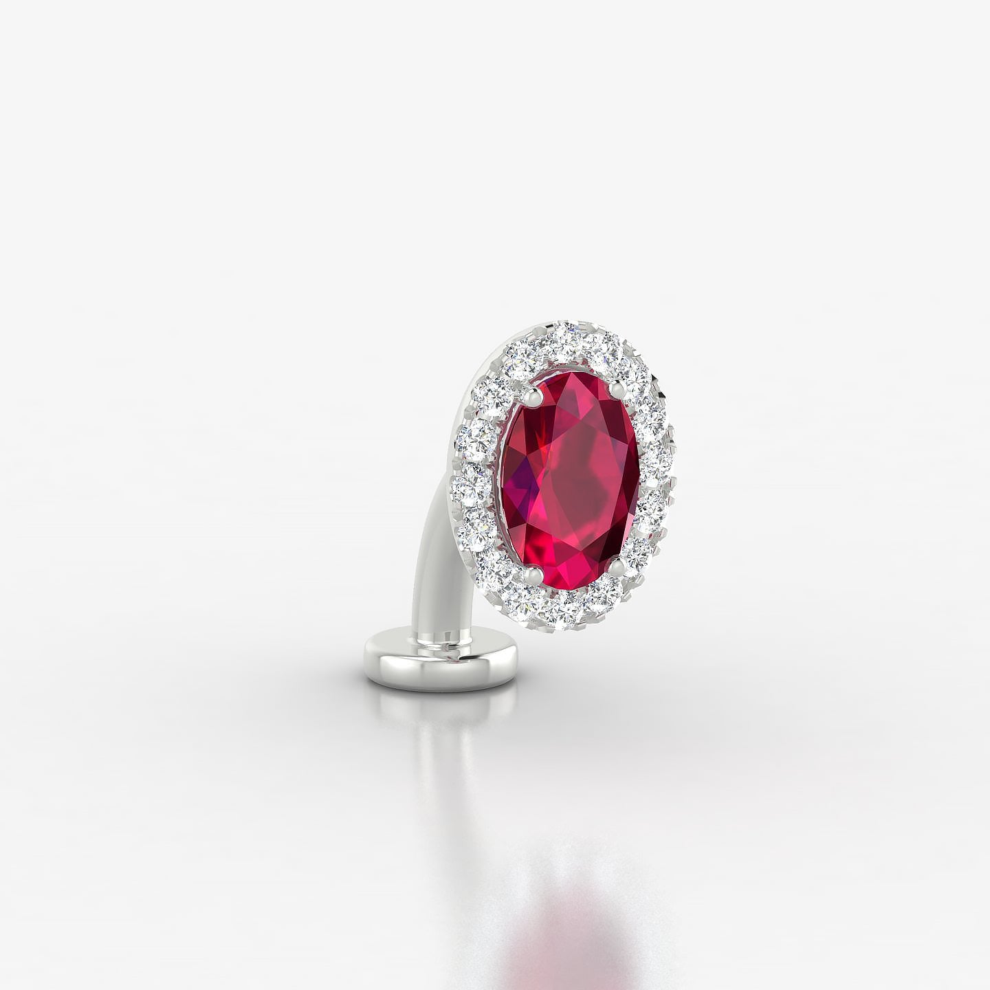 Eirene | 18k White Gold 8 mm 8.5 mm Halo Oval Ruby & Diamond Floating Navel Piercing