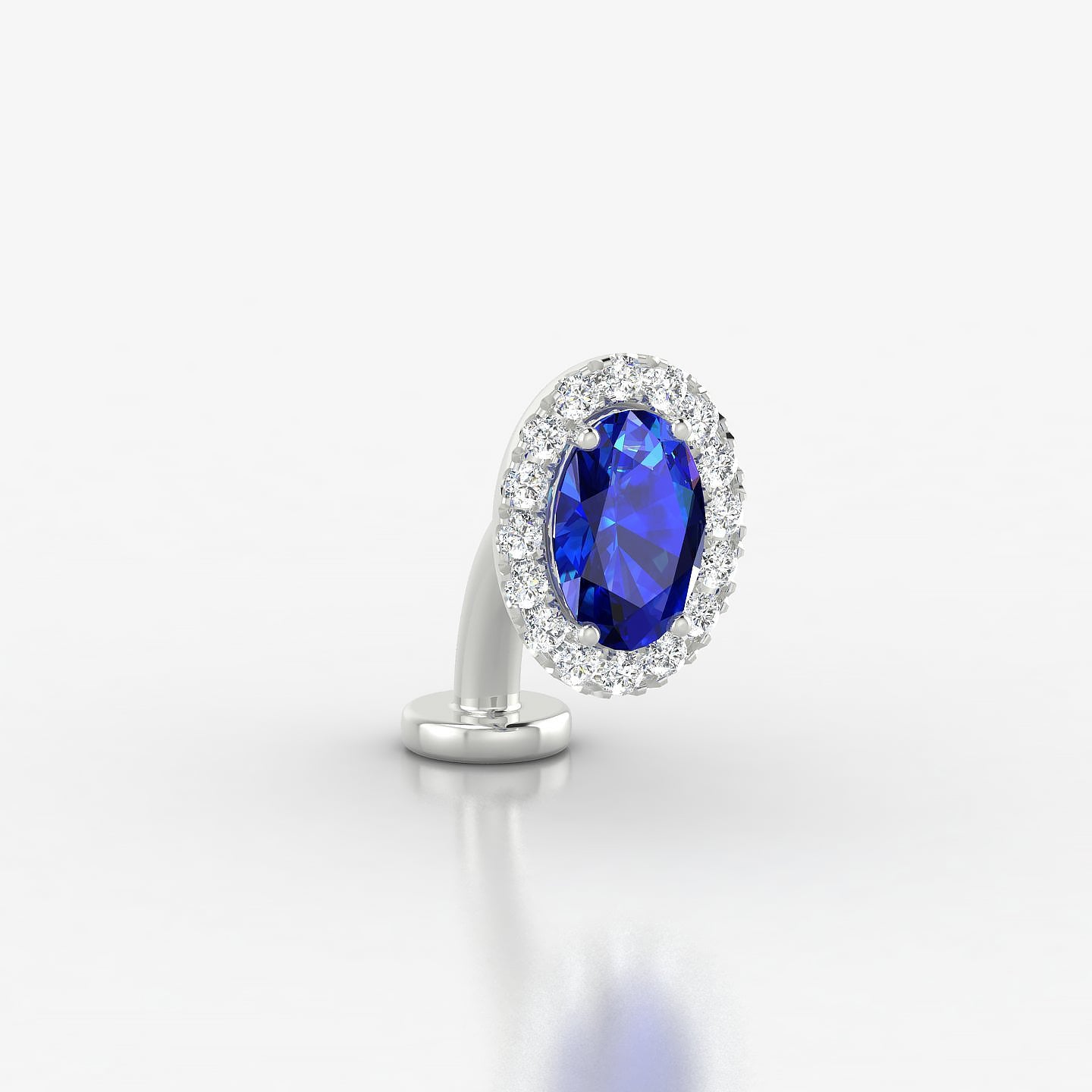 Eirene | 18k White Gold 8 mm 8.5 mm Halo Oval Sapphire & Diamond Floating Navel Piercing
