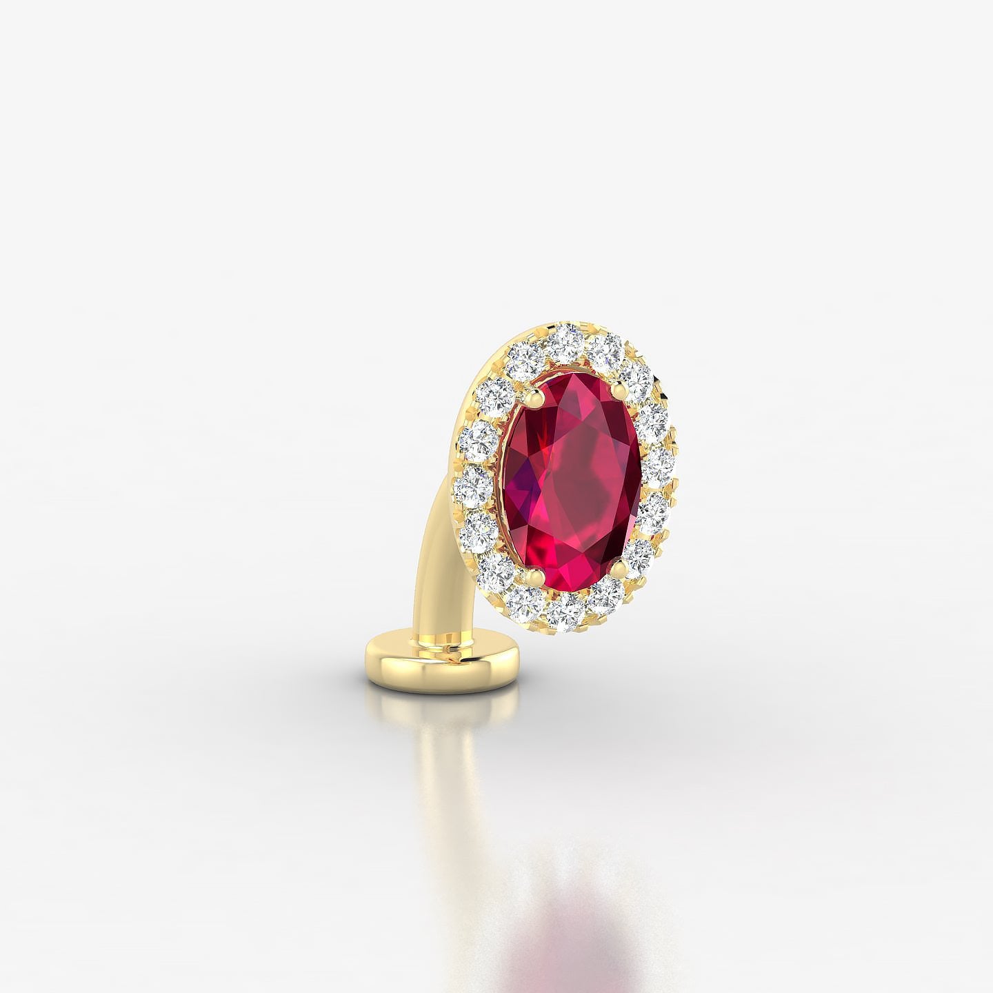 Eirene | 18k Yellow Gold 8 mm 8.5 mm Halo Oval Ruby & Diamond Floating Navel Piercing