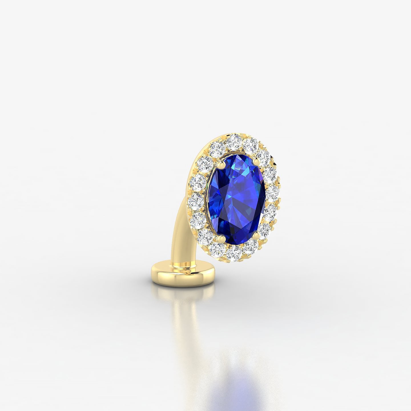 Eirene | 18k Yellow Gold 8 mm 8.5 mm Halo Oval Sapphire & Diamond Floating Navel Piercing
