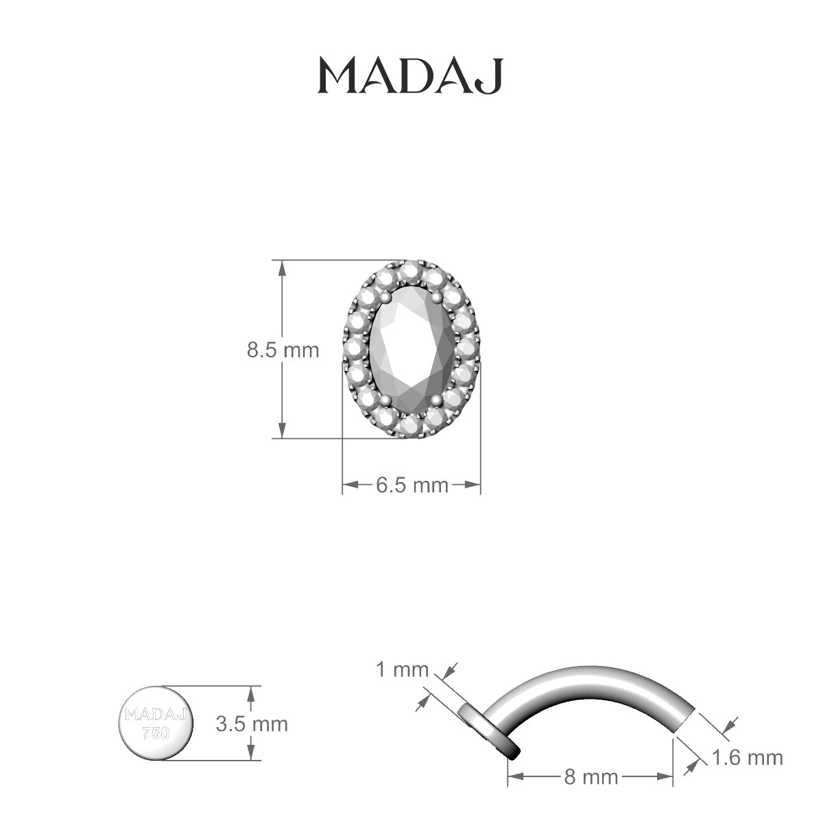 Eirene | 18k Yellow Gold 8.5 mm 8 mm Halo Oval Diamond Floating Navel Piercing