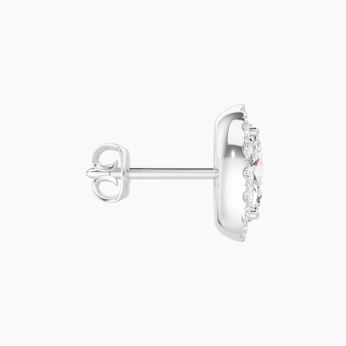 Eirene | 18k White Gold 8.5 mm Halo Oval Diamond Earring
