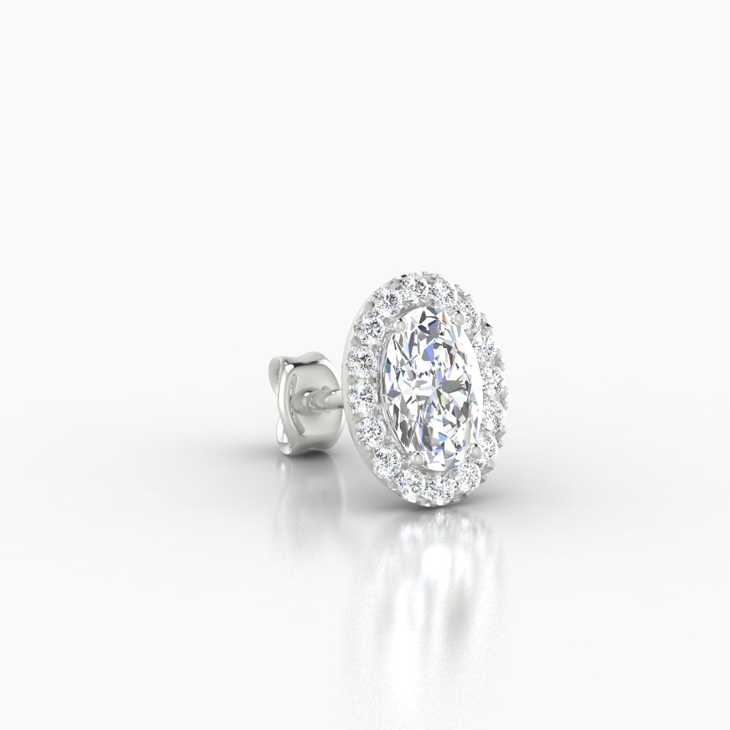 Eirene | 18k White Gold 8.5 mm Halo Oval Diamond Earring