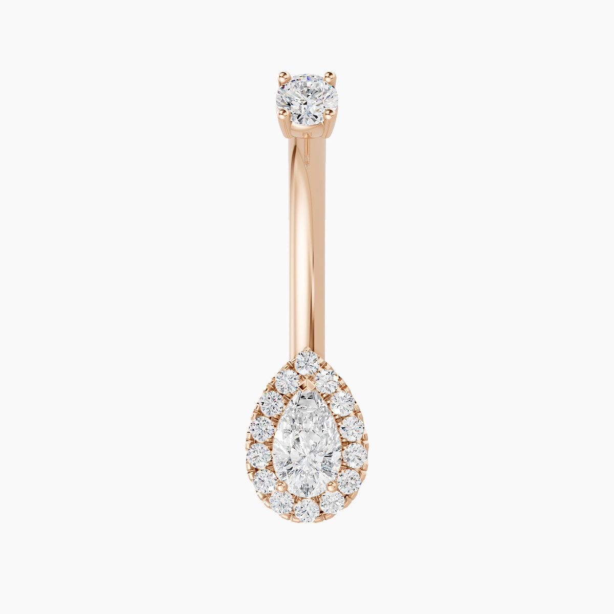 Eirene | 18k Rose Gold 8 mm 10 mm Halo Pear Diamond Belly Piercing