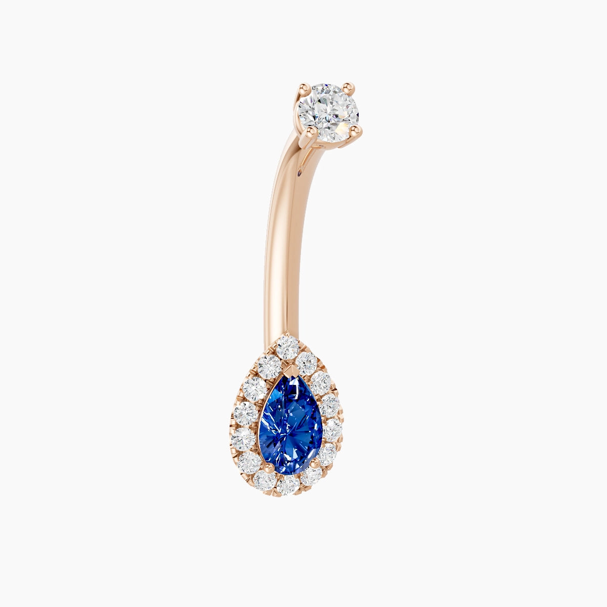 Eirene | 18k Rose Gold 8 mm 10 mm Halo Pear Sapphire & Diamond Belly Piercing