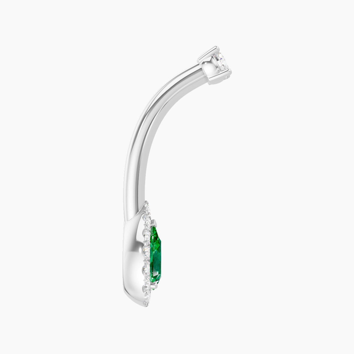 Eirene | 18k White Gold 8 mm 10 mm Halo Pear Emerald & Diamond Belly Piercing