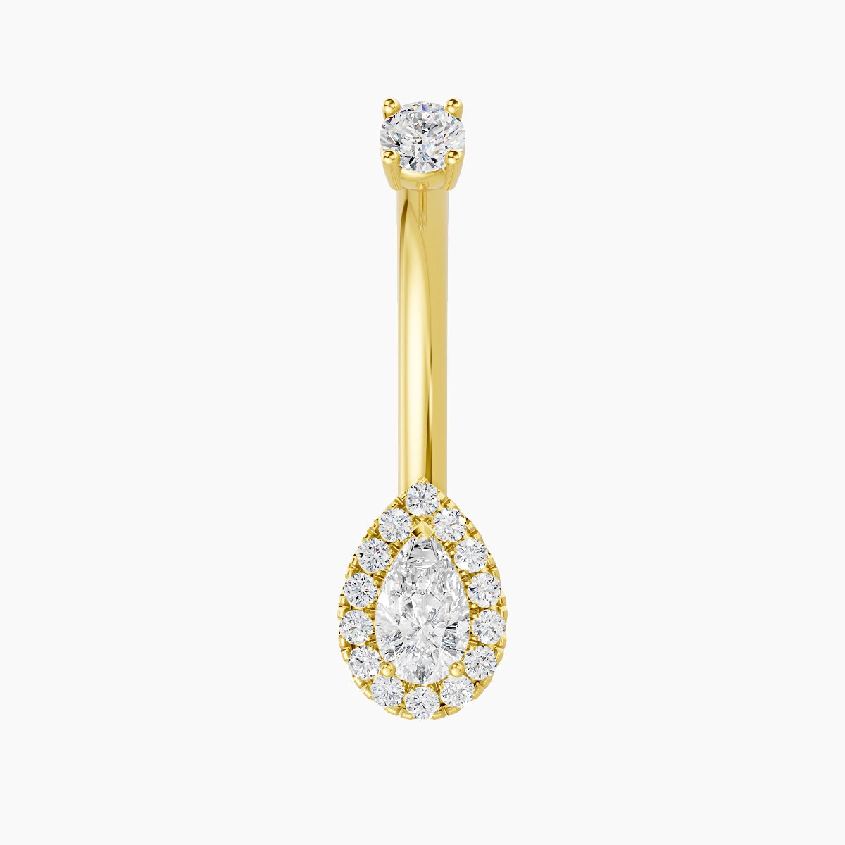 Eirene | 18k Yellow Gold 8 mm 10 mm Halo Pear Diamond Belly Piercing