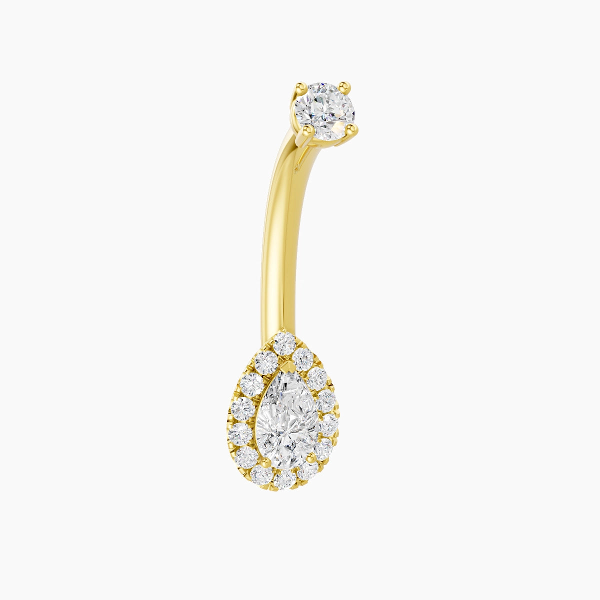 Eirene | 18k Yellow Gold 8 mm 10 mm Halo Pear Diamond Belly Piercing