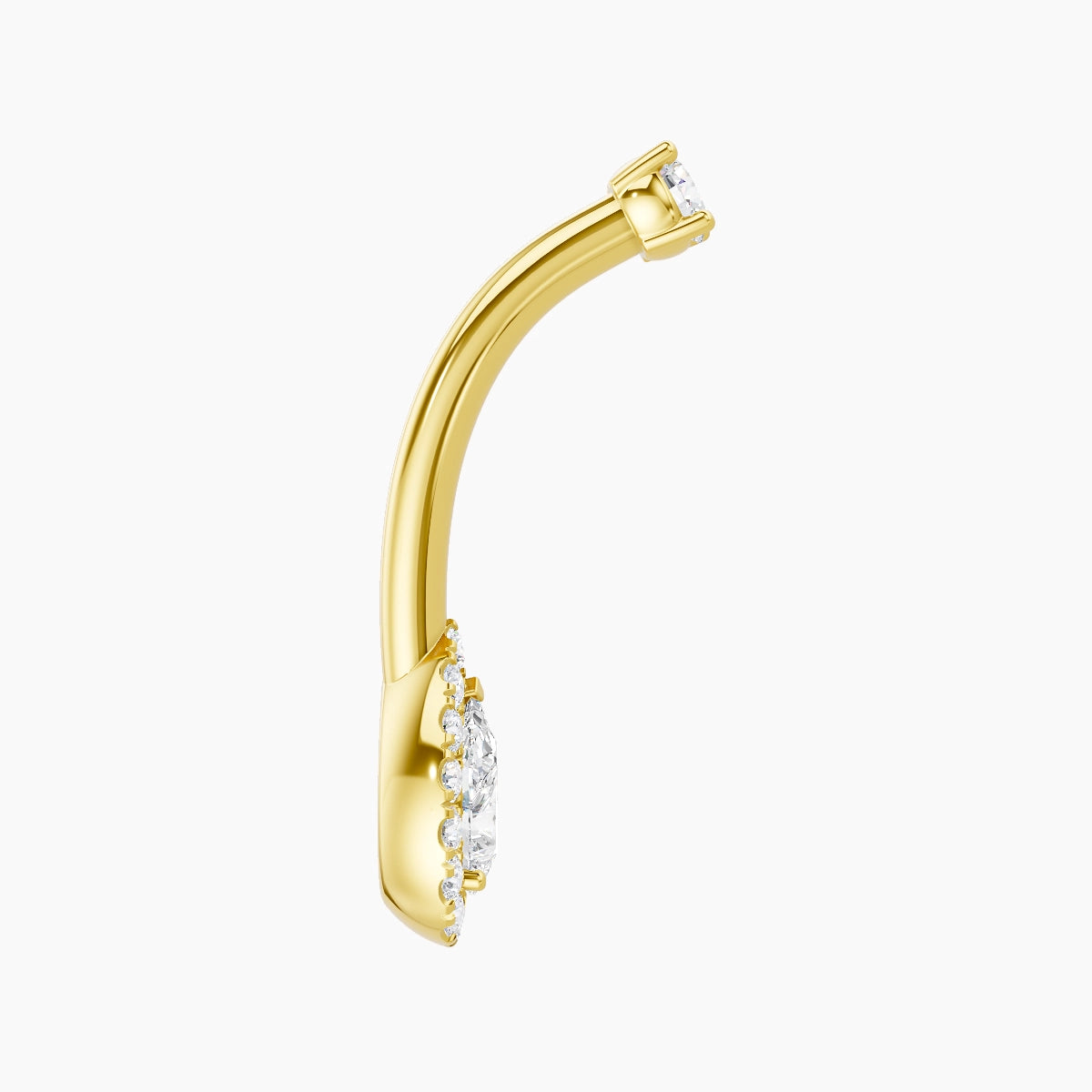 Eirene | 18k Yellow Gold 8 mm 10 mm Halo Pear Diamond Belly Piercing