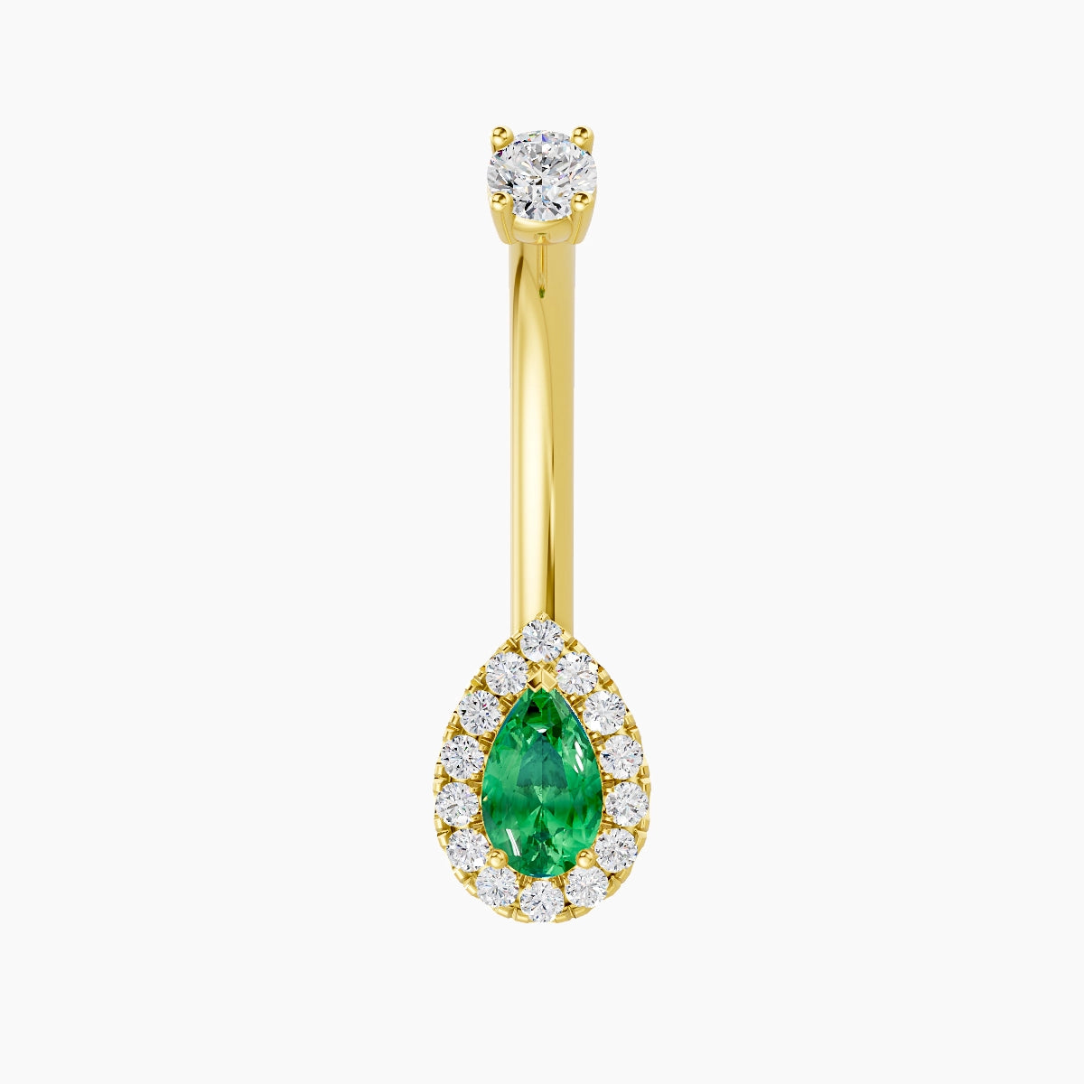 Eirene | 18k Yellow Gold 8 mm 10 mm Halo Pear Emerald & Diamond Belly Piercing