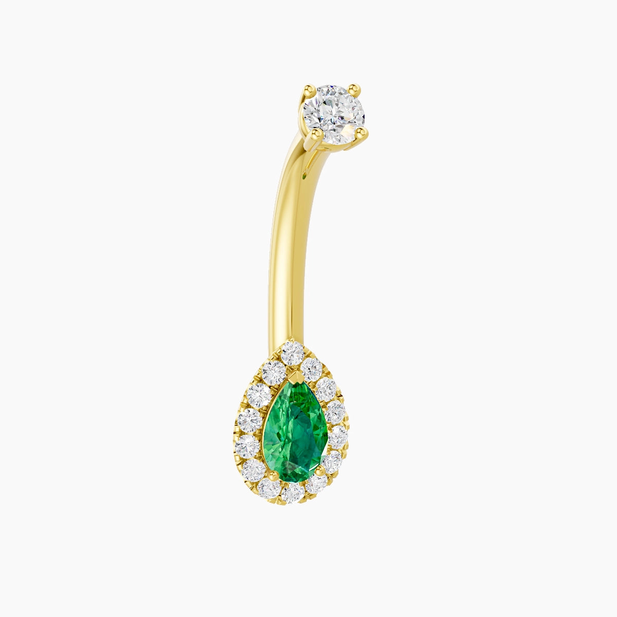 Eirene | 18k Yellow Gold 8 mm 10 mm Halo Pear Emerald & Diamond Belly Piercing