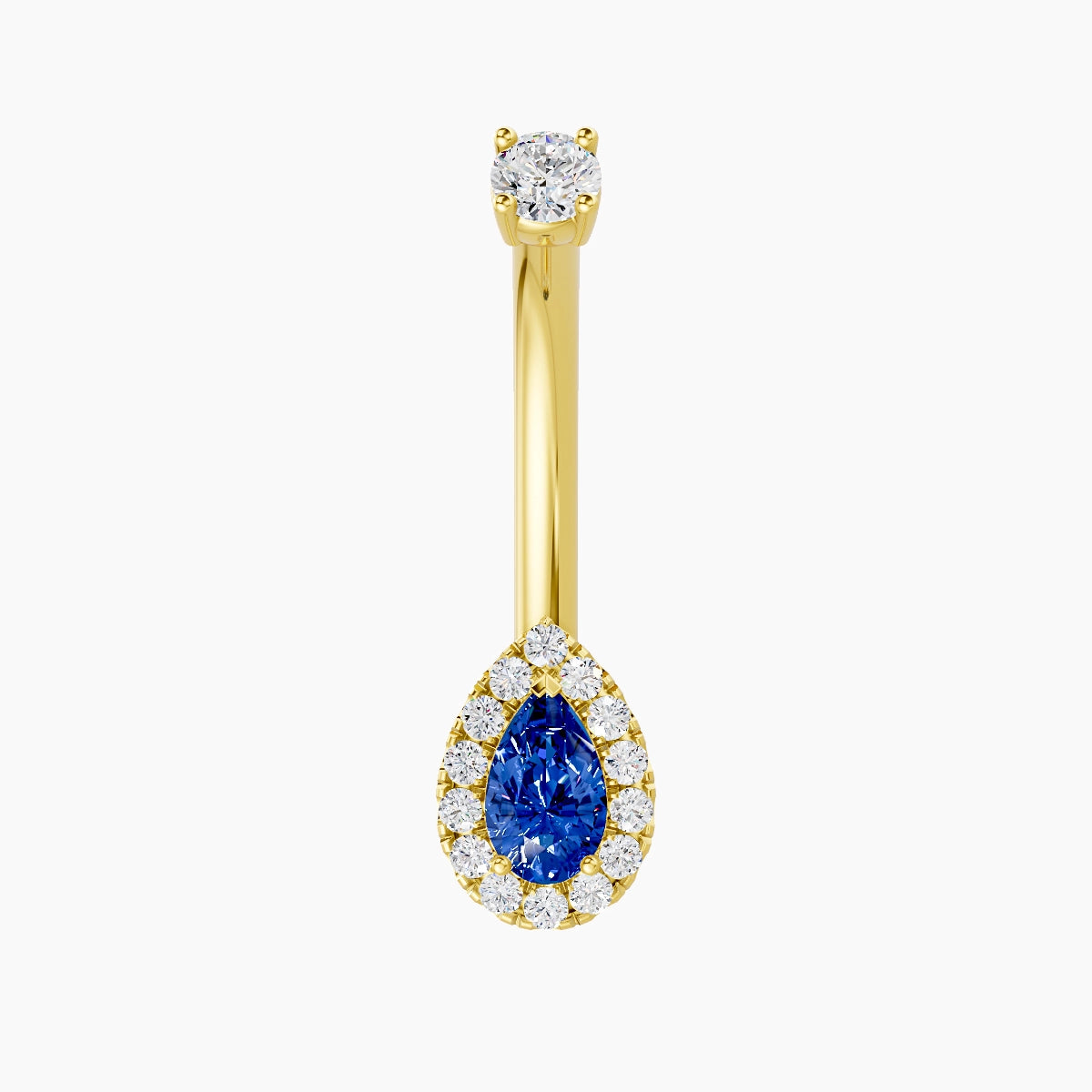 Eirene | 18k Yellow Gold 8 mm 10 mm Halo Pear Sapphire & Diamond Belly Piercing