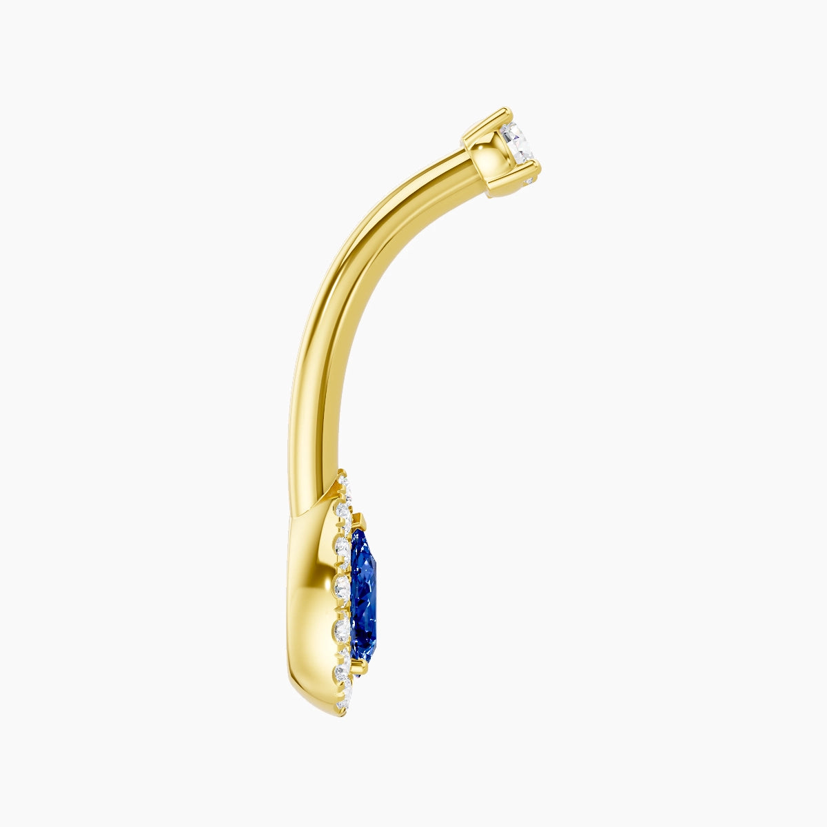 Eirene | 18k Yellow Gold 8 mm 10 mm Halo Pear Sapphire & Diamond Belly Piercing