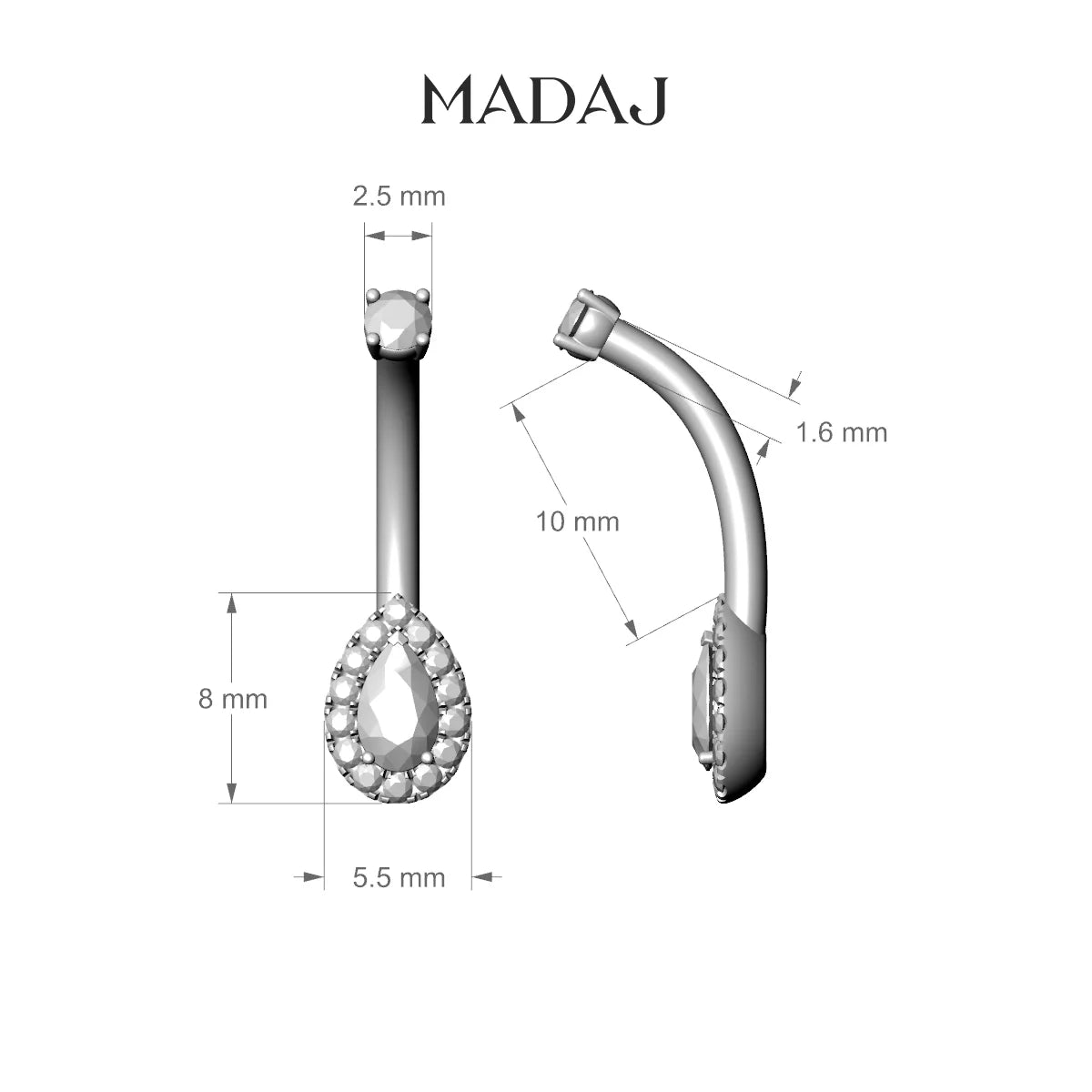 Eirene | 18k Yellow Gold 8 mm 10 mm Halo Pear Diamond Belly Piercing