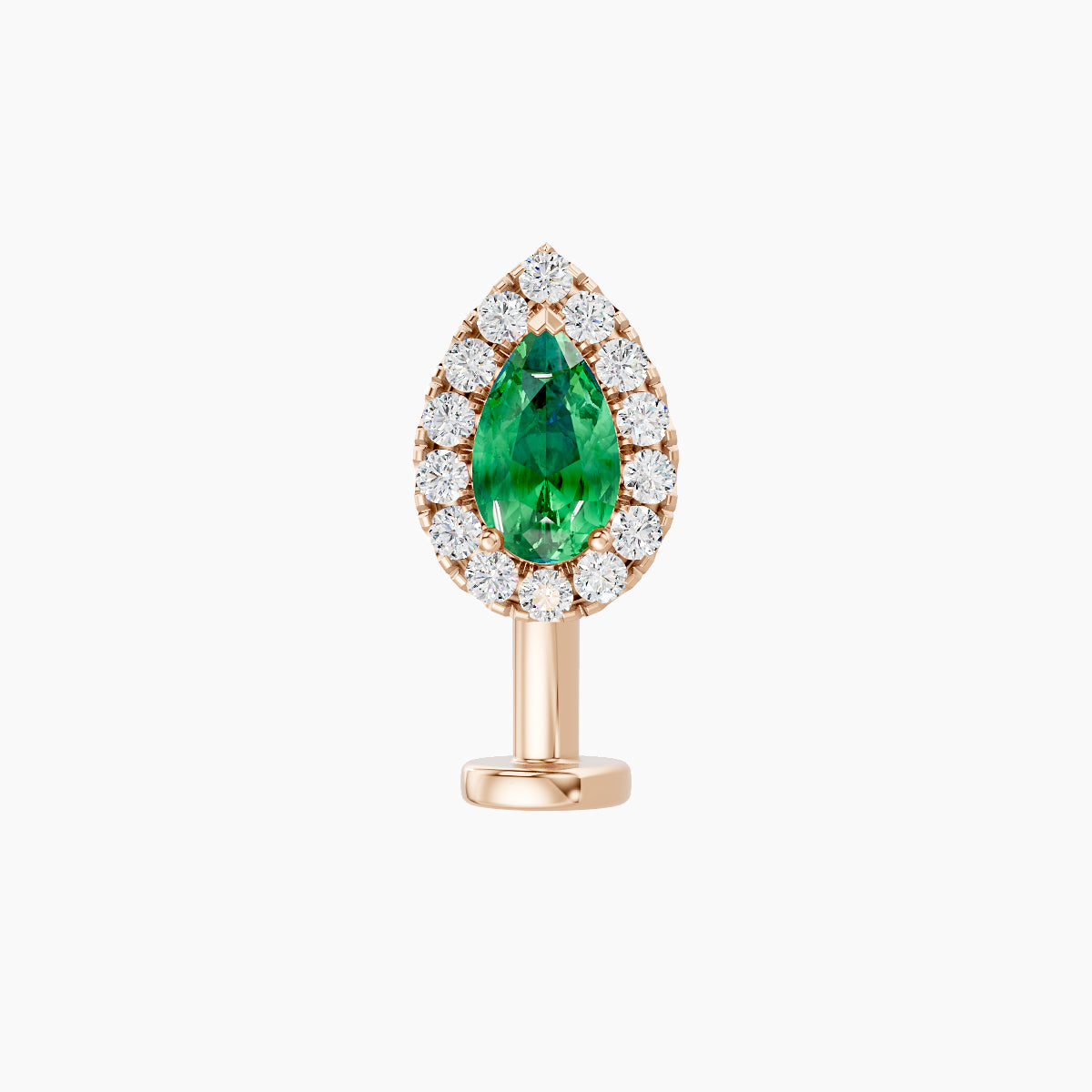 Eirene | 18k Rose Gold 10 mm 8.5 mm Halo Pear Emerald & Diamond Floating Navel Piercing