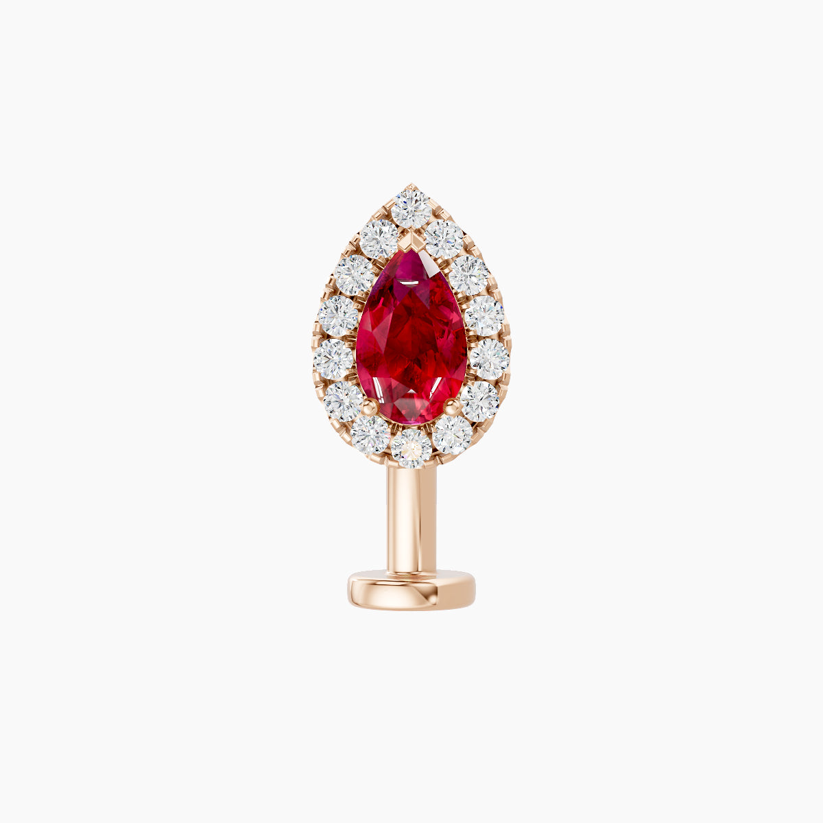 Eirene | 18k Rose Gold 10 mm 8.5 mm Halo Pear Ruby & Diamond Floating Navel Piercing