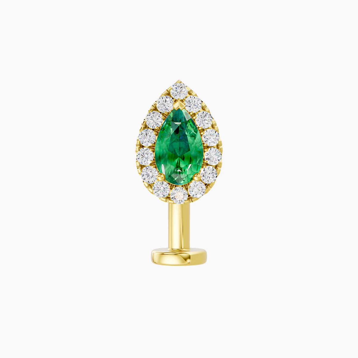Eirene | 18k Yellow Gold 10 mm 8.5 mm Halo Pear Emerald & Diamond Floating Navel Piercing