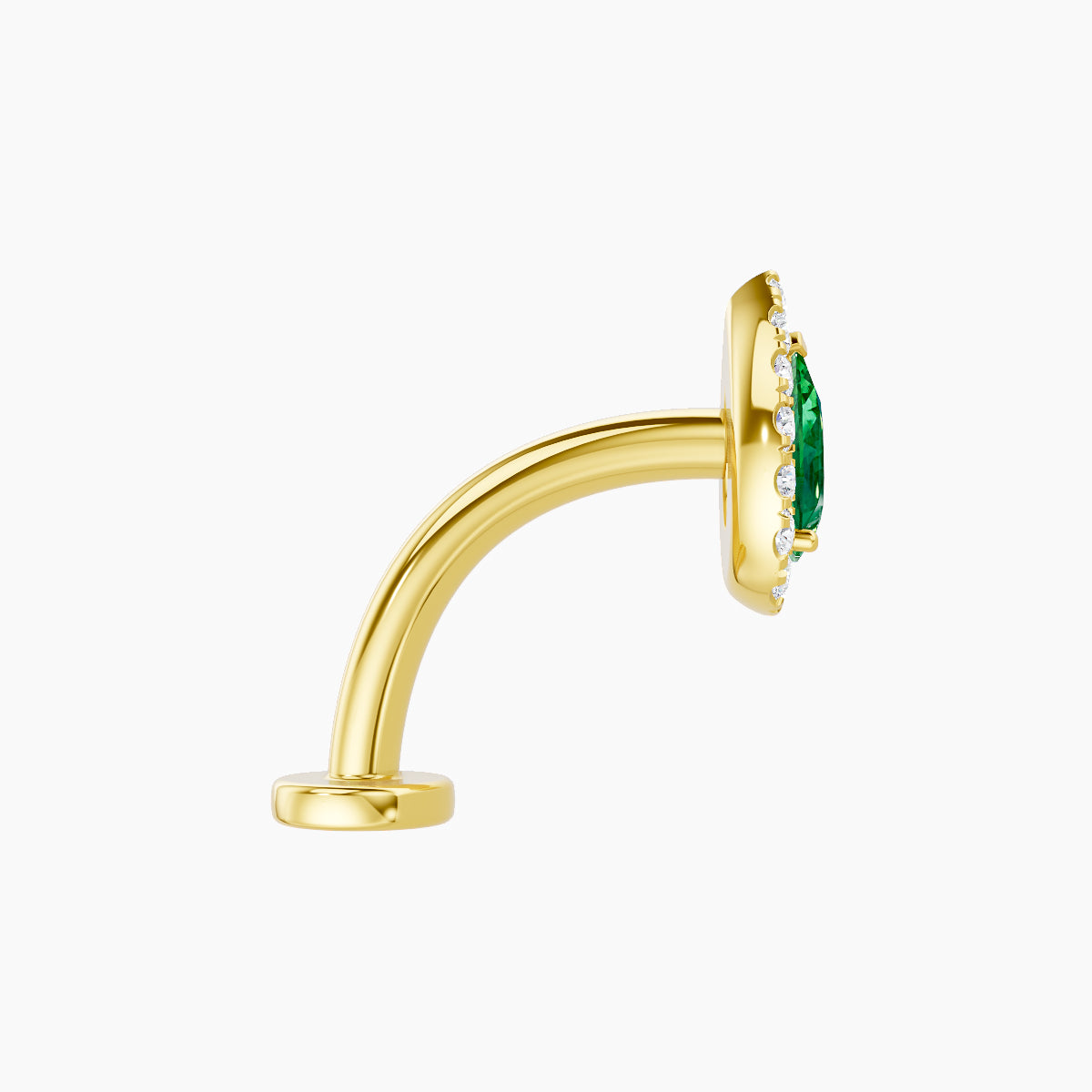 Eirene | 18k Yellow Gold 10 mm 8.5 mm Halo Pear Emerald & Diamond Floating Navel Piercing