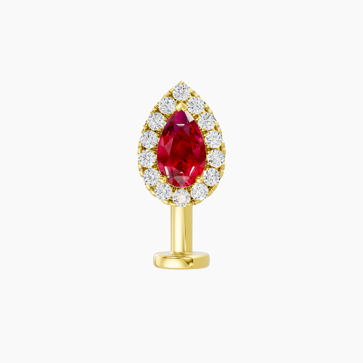 Eirene | 18k Yellow Gold 10 mm 8.5 mm Halo Pear Ruby & Diamond Floating Navel Piercing